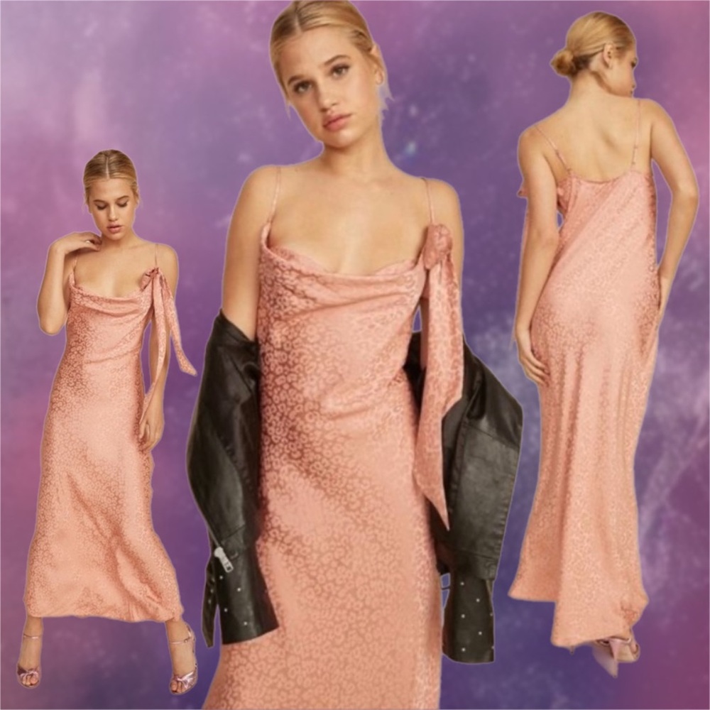 lpa • dress 168 in blush rose pink leopard print silk satin xs
